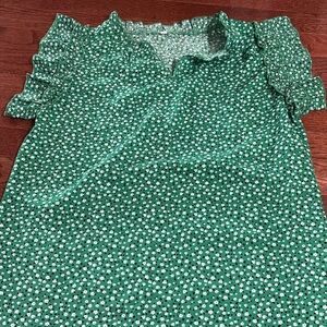 Green Floral Ruffle Blouse